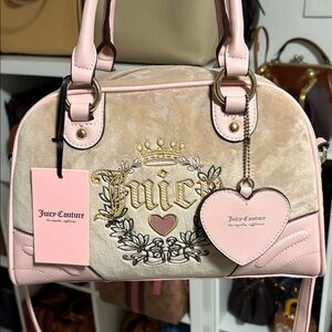 Juicy Couture Heritage Bowler Crossbody Bag Velour Satchel Purse Cafe Y2K